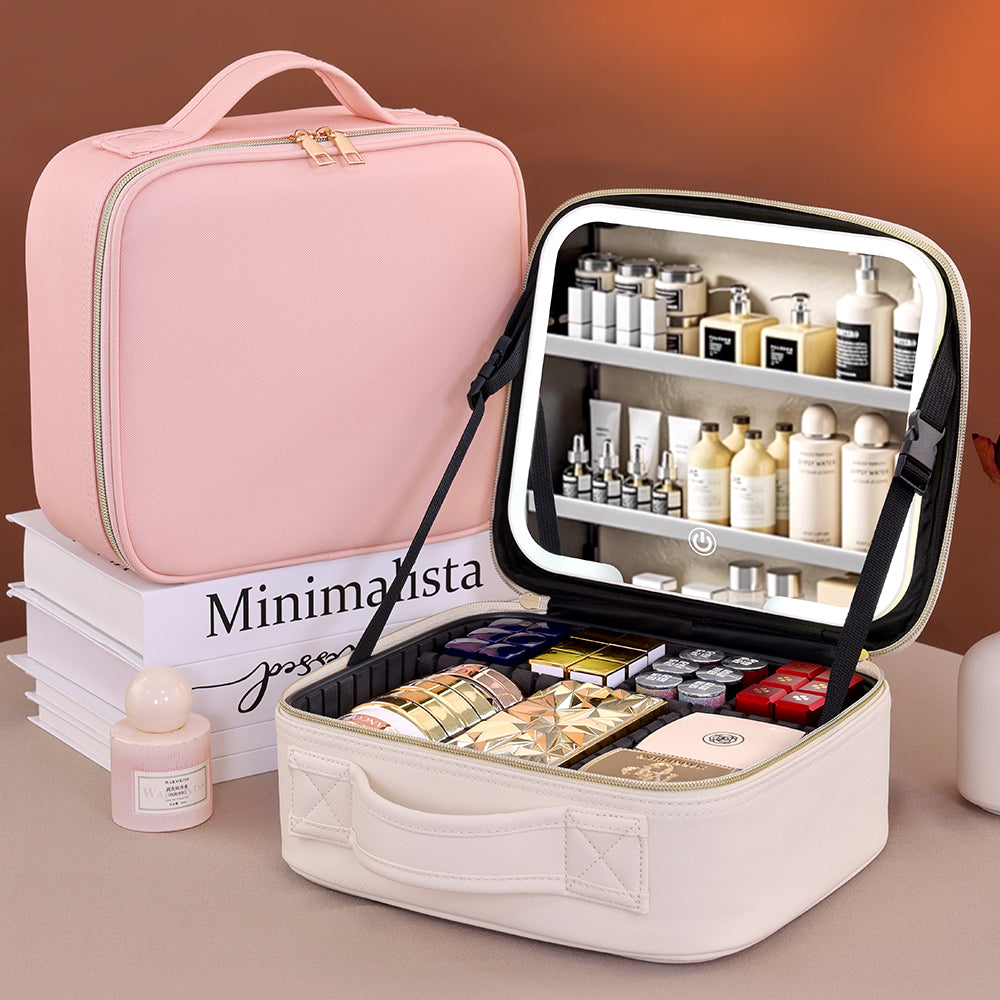 Elenor rosa - caja de maquillaje junto a libros